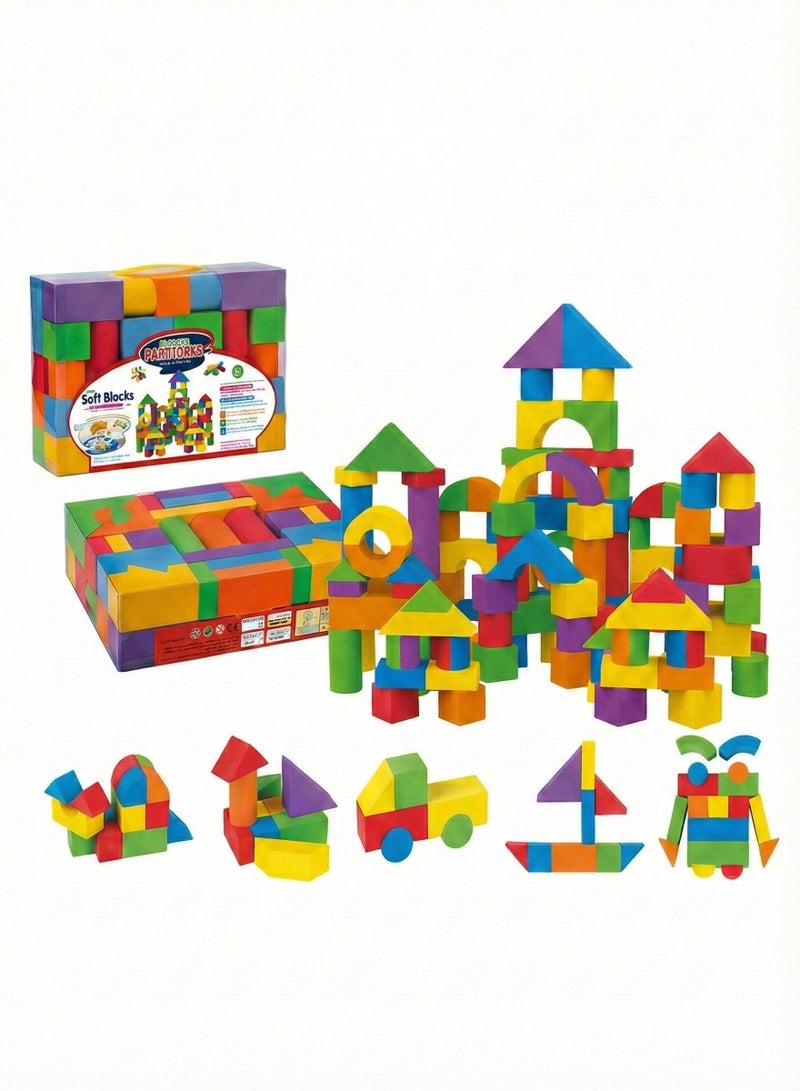 مكعبات بناء ناعمة، مجموعة من 61 قطعة من ألعاب الفرز والتكديس في 5 ألوان و9 أشكال، ألعاب أطفال كلاسيكية للبنات والأولاد من سن 3 سنوات فأكثر - Image 1